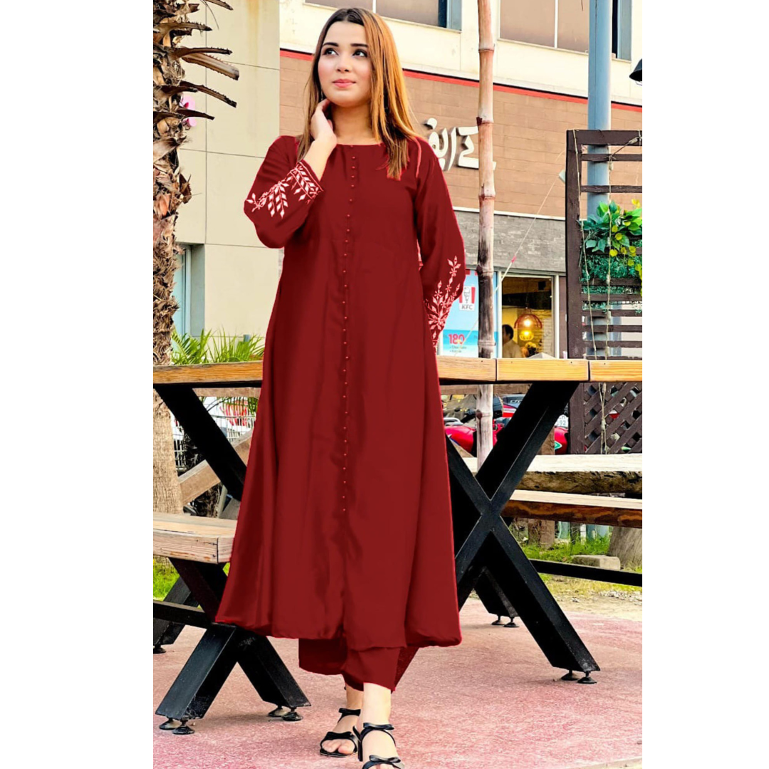 2 Peice Sleeve Embroidery Maxi with Trouser