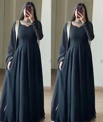 V Neck Chiffon Maxi with Trouser & Dupatta