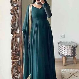 V Neck Chiffon Maxi with Trouser & Dupatta