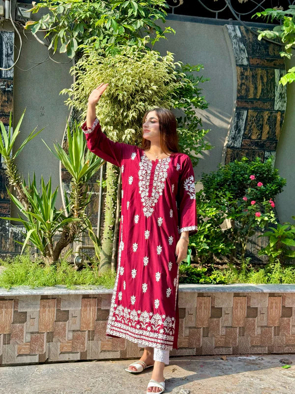 Embroidered Linen Kurti