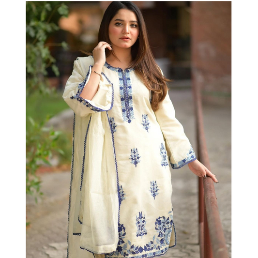 3 Piece Thread Embroidery Suit