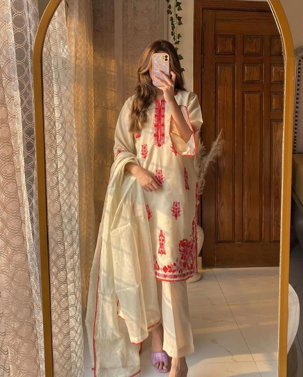 3 Piece Thread Embroidery Suit