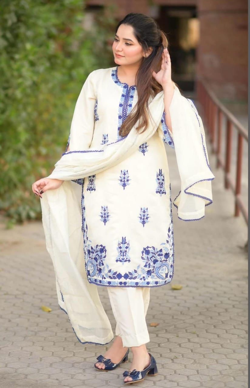 3 Piece Thread Embroidery Suit